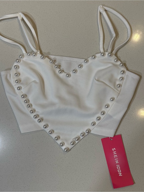 SHEIN Tops - SHEIN White Branded crop top Tag Detail XS-2